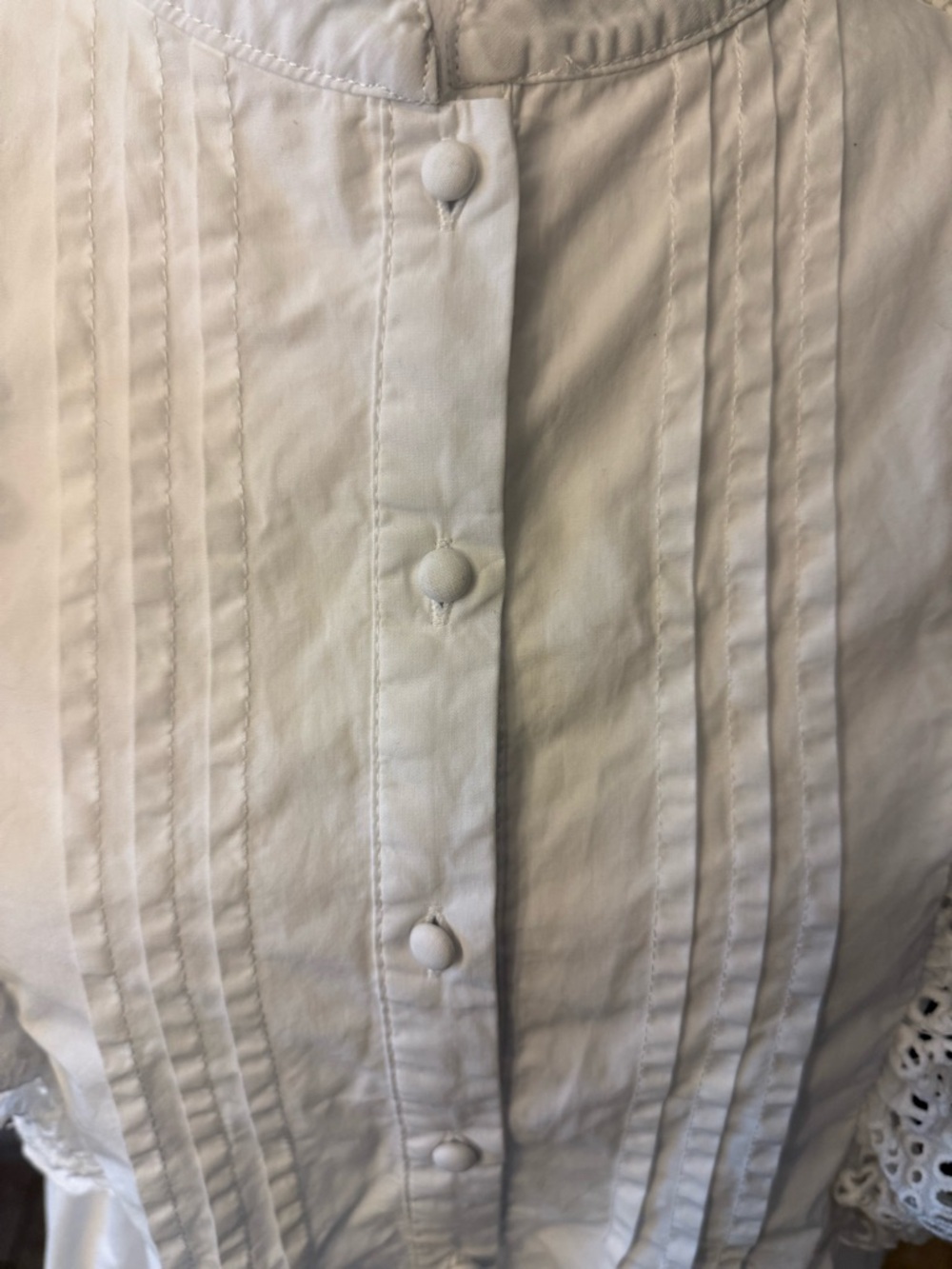 White Eyelet Ruffle Button-Front Pintuck Blouse - Picture 4 of 4